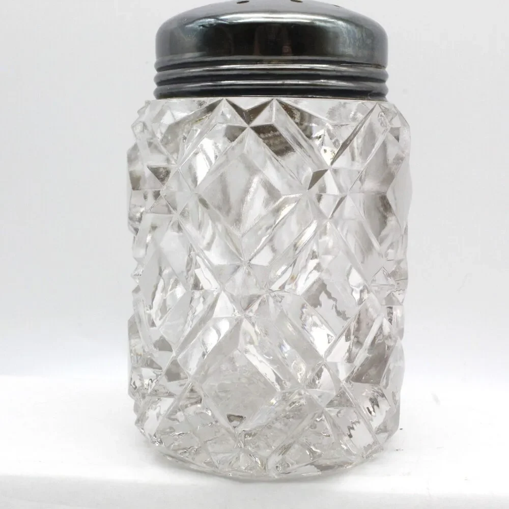 Glass Sugar Shaker Muffineer Hobbs Crystal Diamond Heavy Cut Victorian Antique